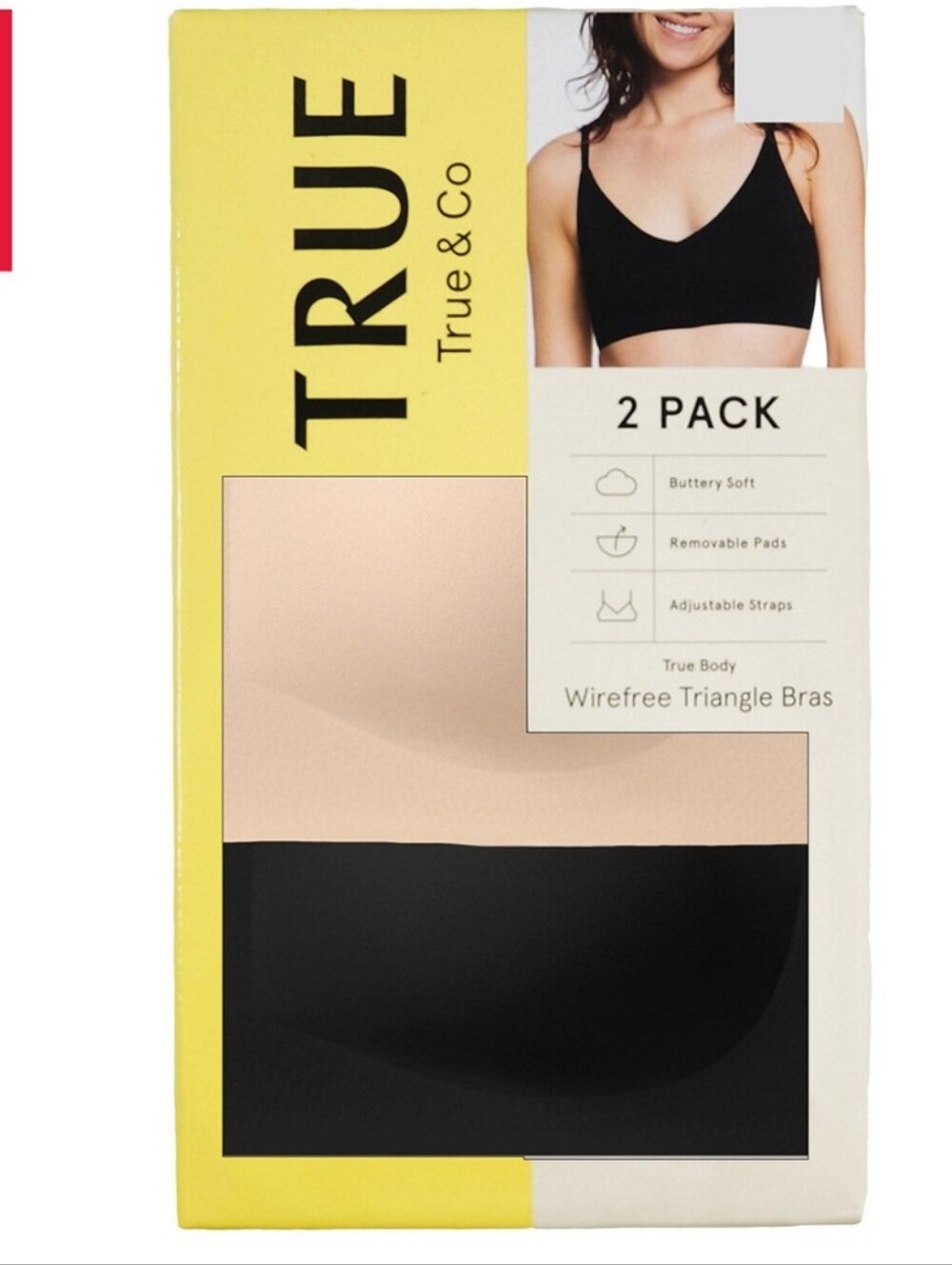 TRUE & Co. True Body Wirefree Triangle Bras 2-Pack – Nude & Black